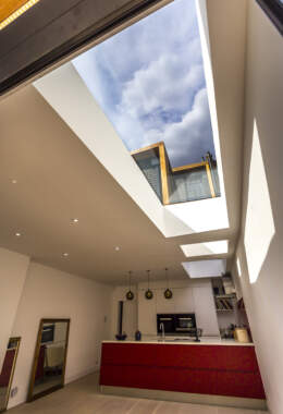 Skylights over living room and kitchen