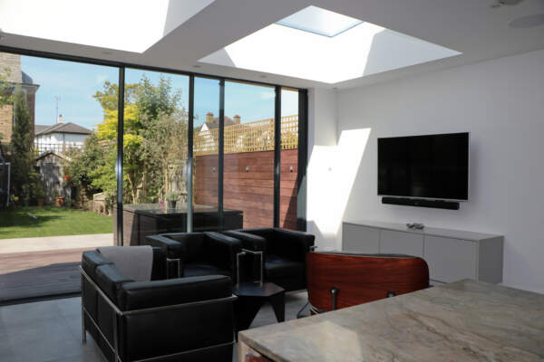 Loft extension with glass skylights to the living area.