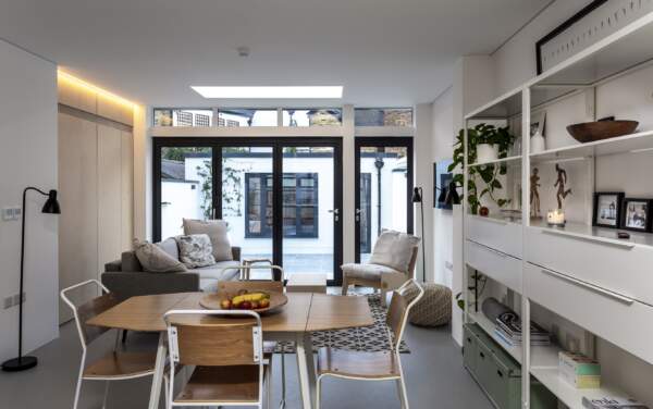 Open plan living and kitchen extension with skylight