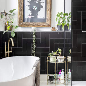 black tiled bathroom