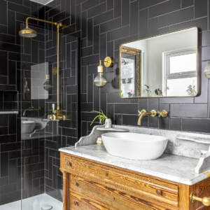 black tiled bathroom ArchitectureWK