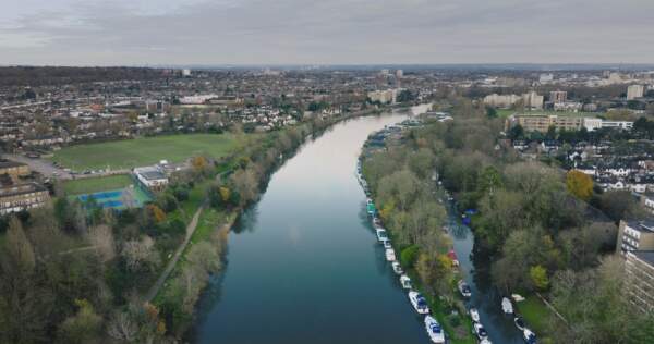 Image of the River Thames winding through Teddington.