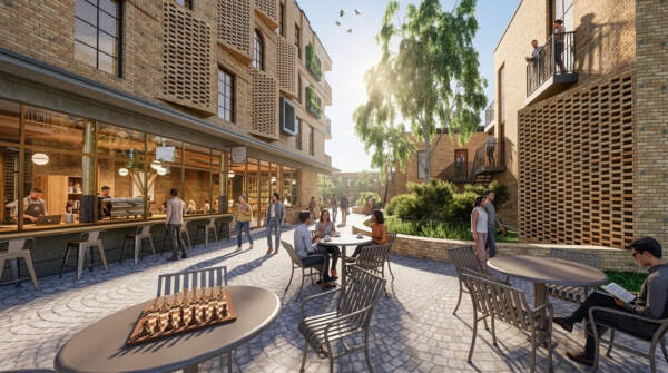 The Precinct Teddington Police Station - Inner Street view (AI rendered view)